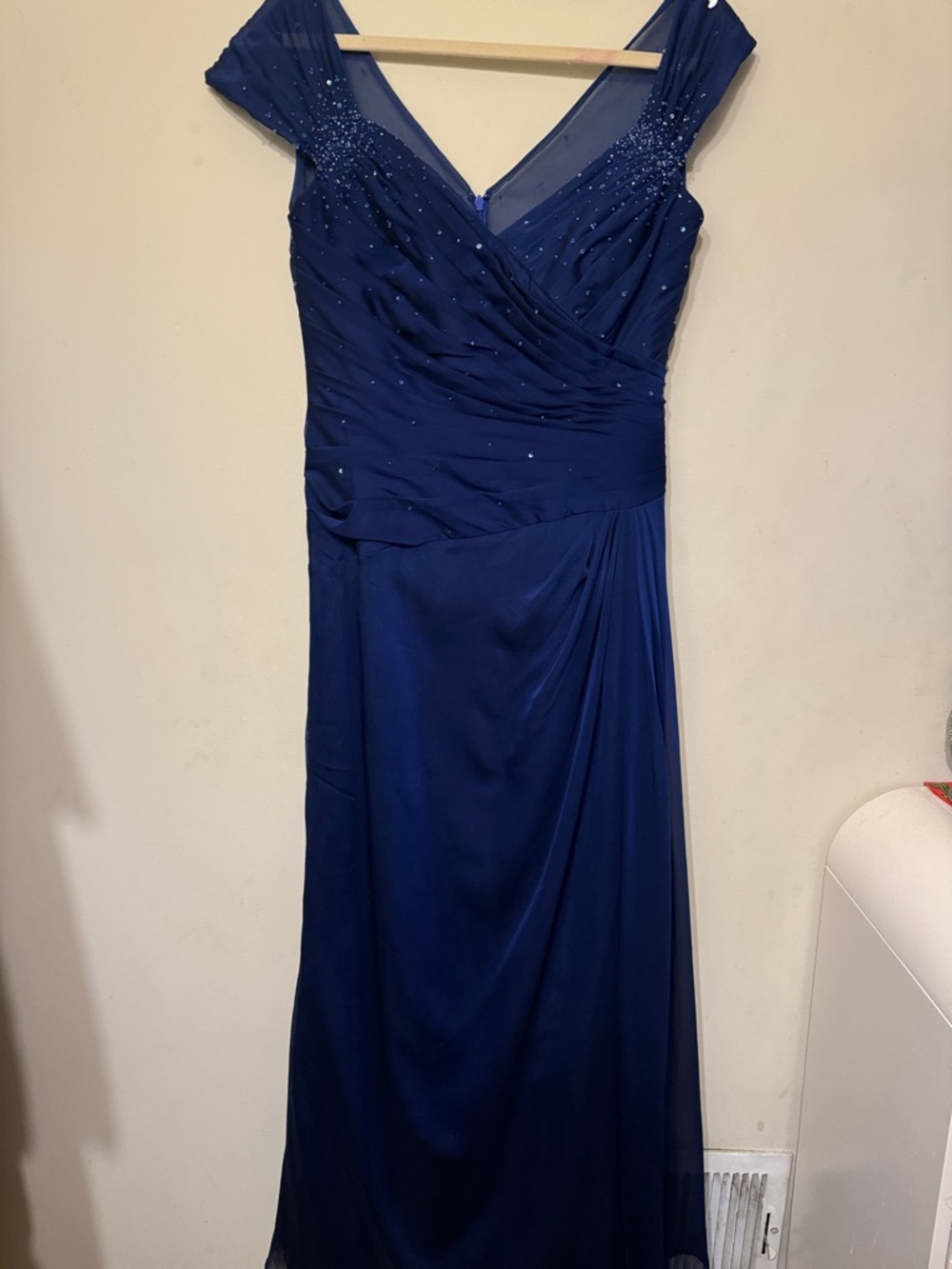 Elegant Navy V-Neck Beaded  Gown